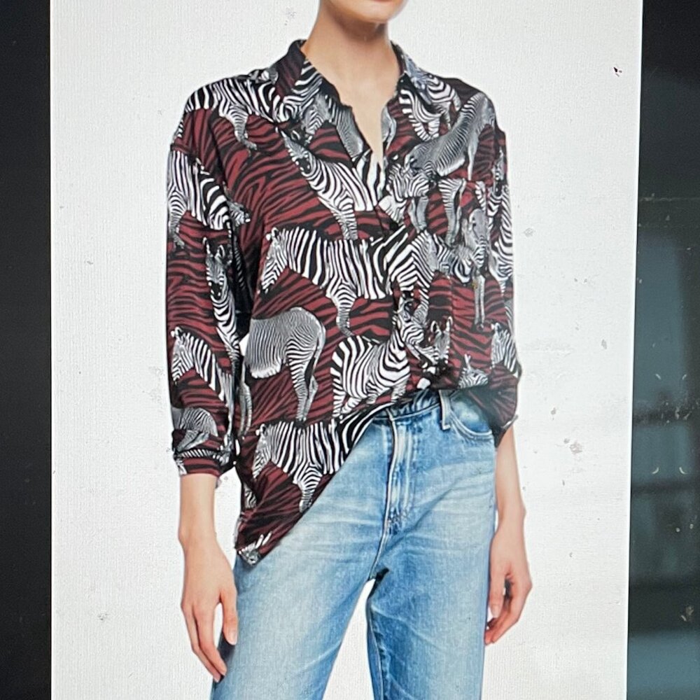 Le Superbe Zebra Posse Ex-Boyfriend Button Down Oversize Shirt Size 6